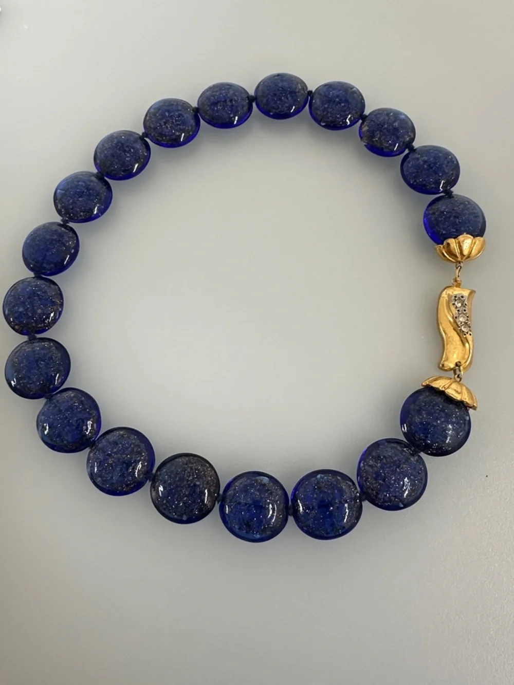 VENEZIA Blue Muranum Bead Necklace with Gold Accent
